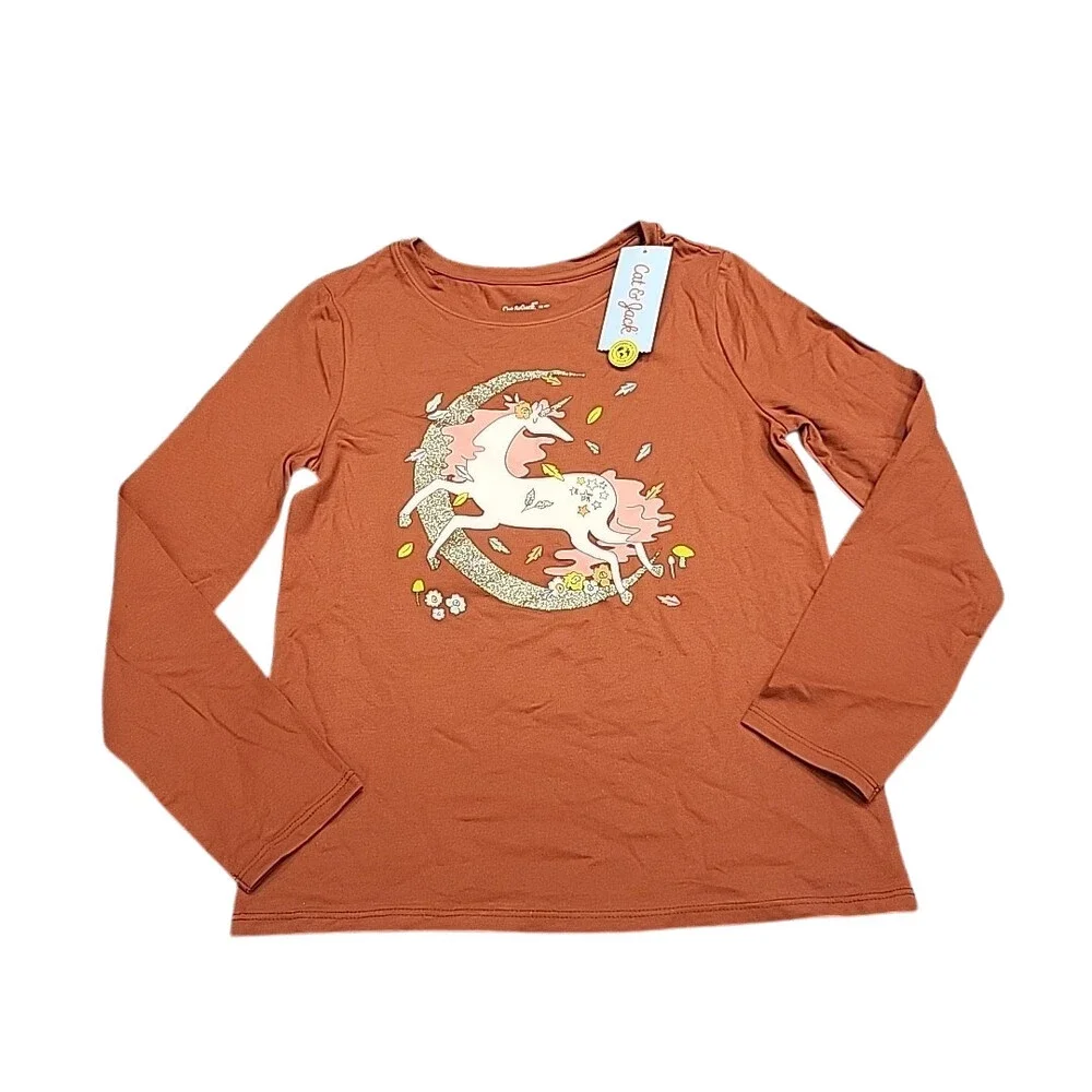 Cat & Jack Girls Long Sleeves Graphic Printed Tee Shirt Top Size Medium 8